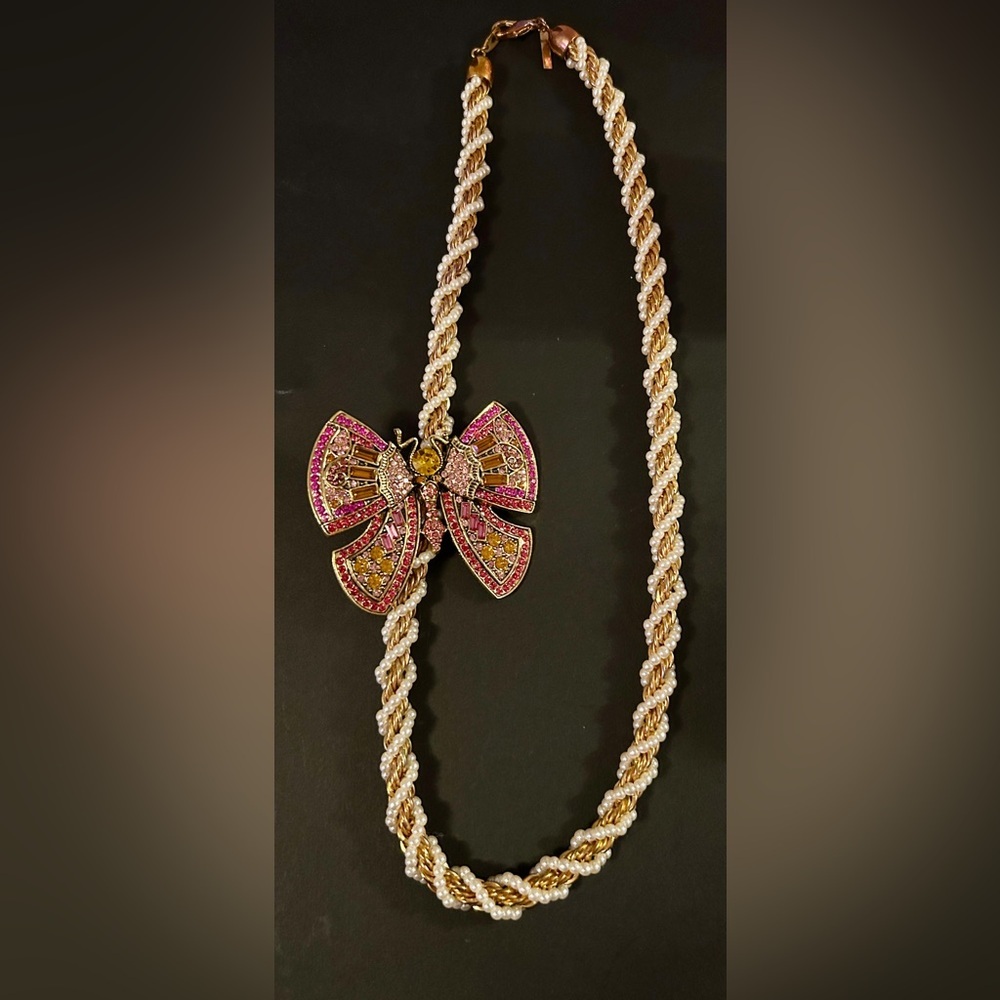 Vintage Pink and Gold Butterfly broach on a “Casual Corner”  Necklace